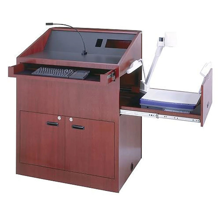 Multimedia Wood Veneer Lectern Radius Front Corners w/Flat Work Surface