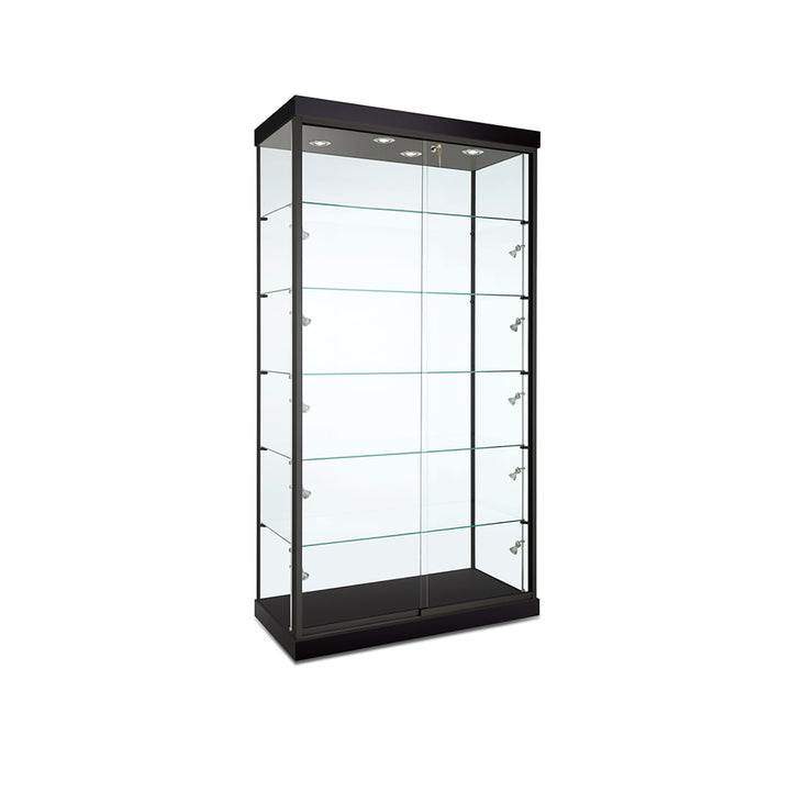 Floor Display Case TD200, 48"W, LED Lights, Wheels, Glass Back
