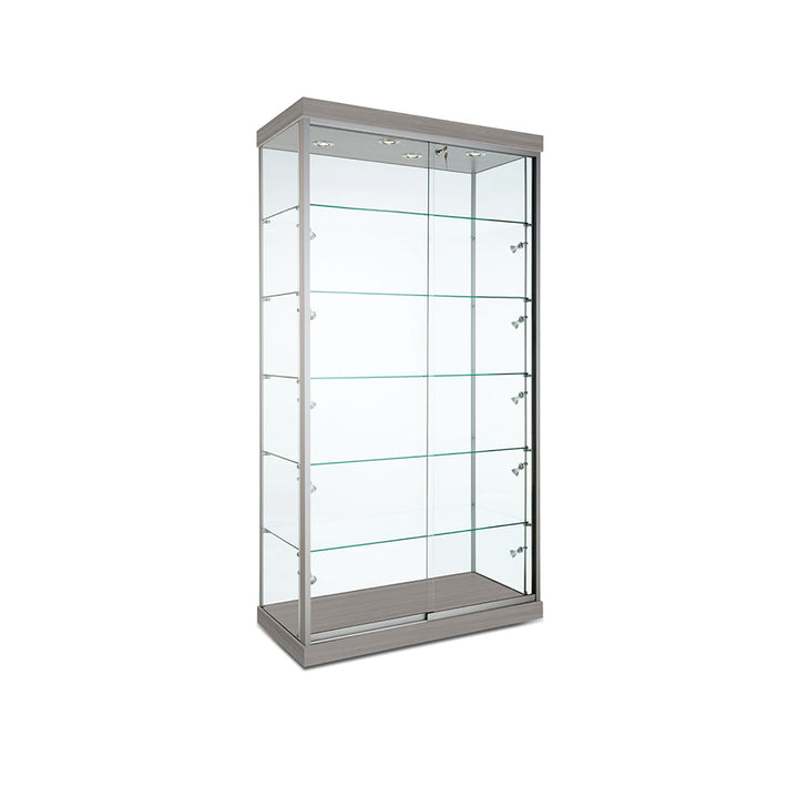Floor Display Case TD200, 48"W, LED Lights, Wheels, Glass Back