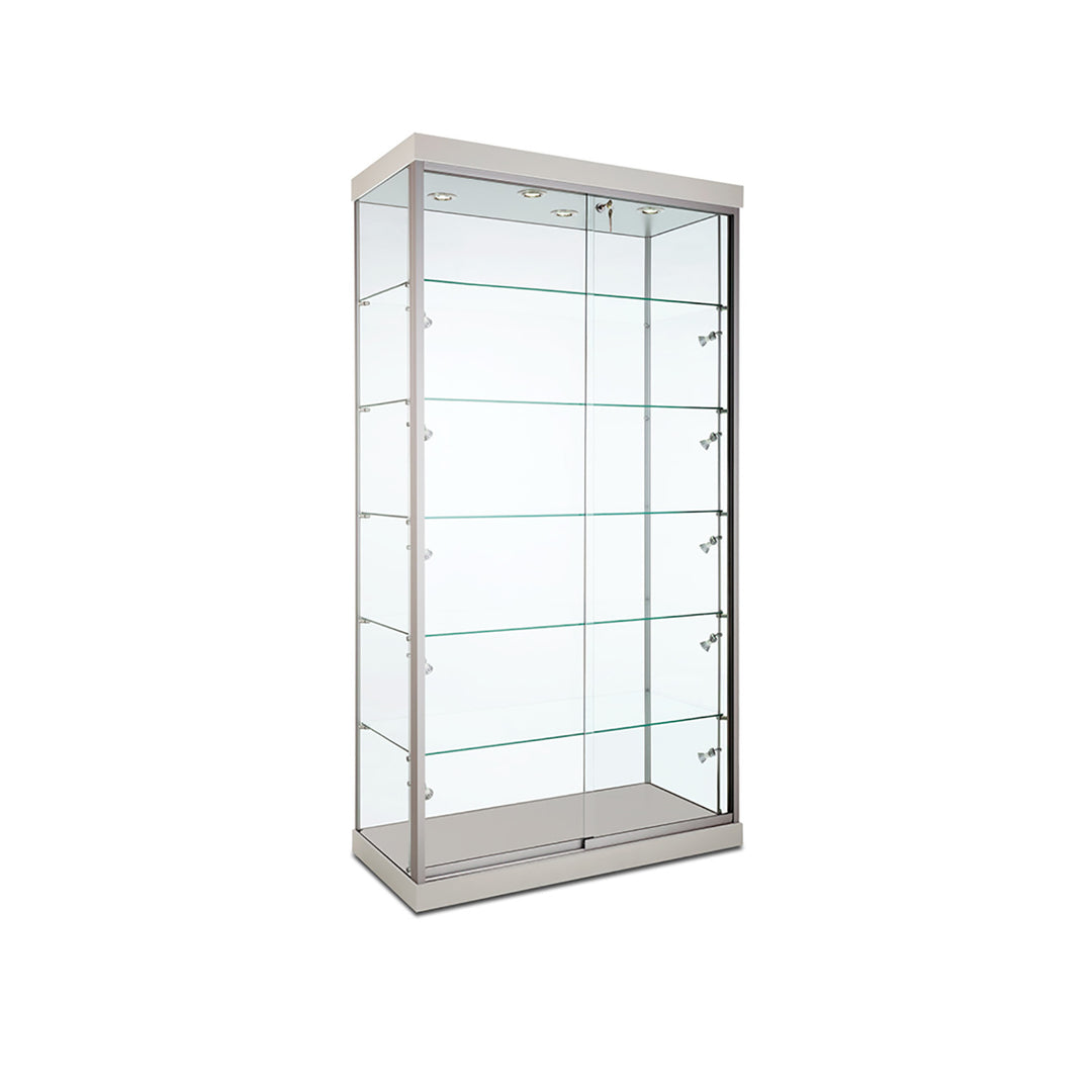 Floor Display Case TD200, 48"W, LED Lights, Wheels, Glass Back