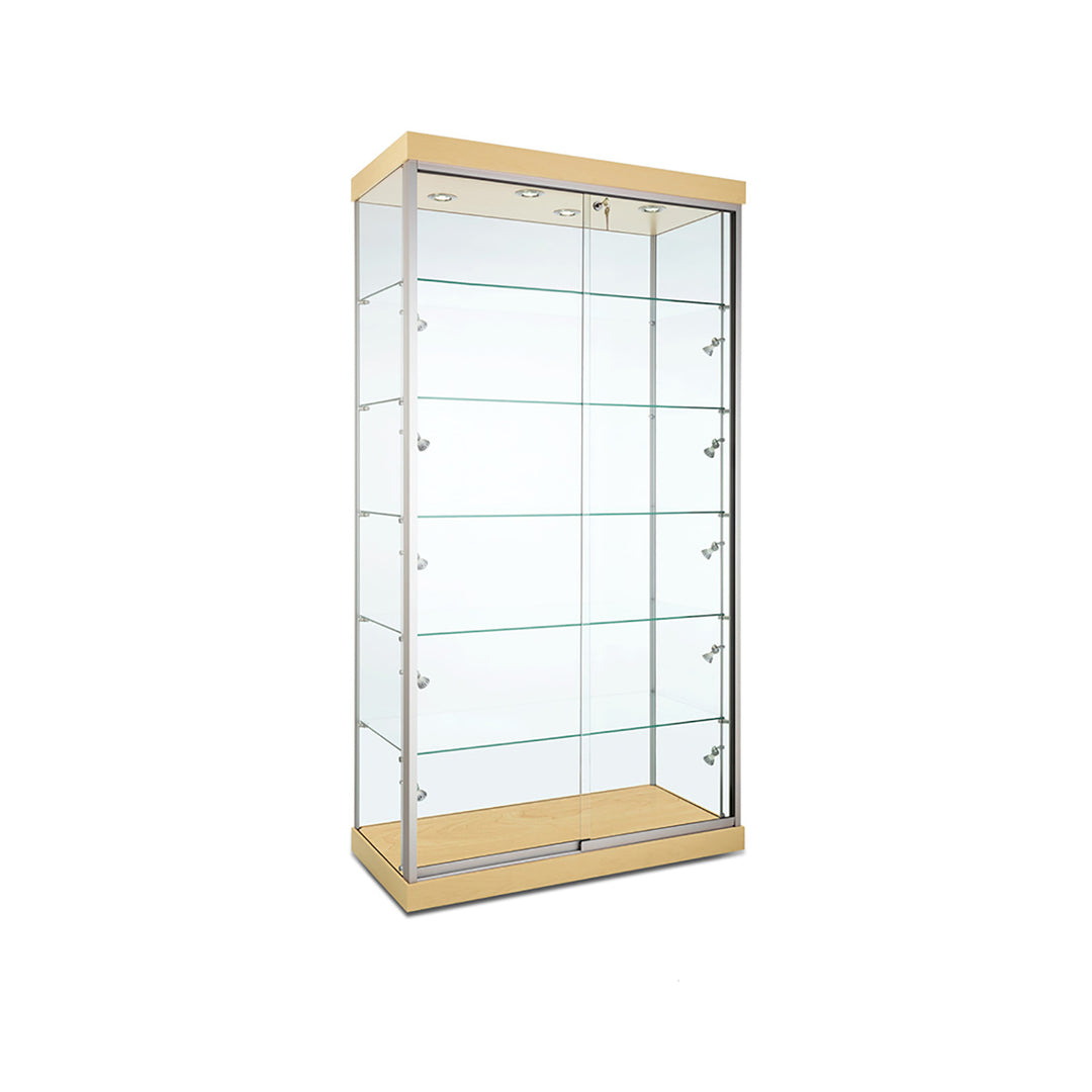 Floor Display Case TD200, 48"W, LED Lights, Wheels, Glass Back