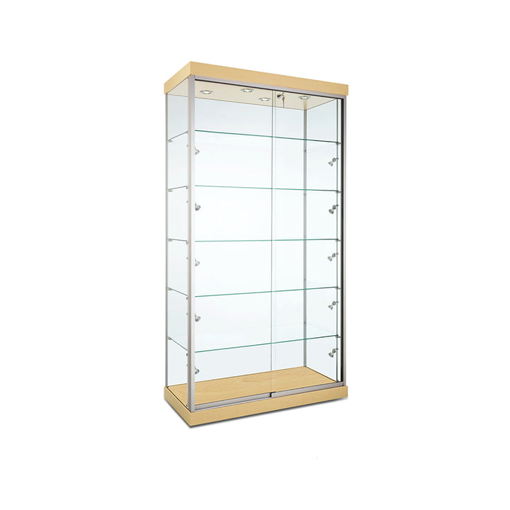 Floor Display Case TD200, 48"W, LED Lights, Wheels, Glass Back