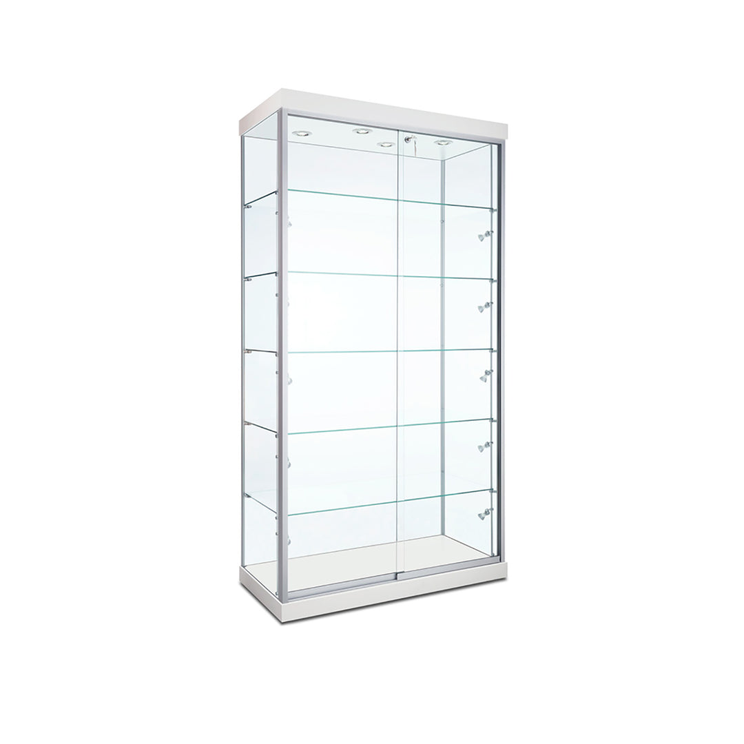 Floor Display Case TD200, 48"W, LED Lights, Wheels, Glass Back
