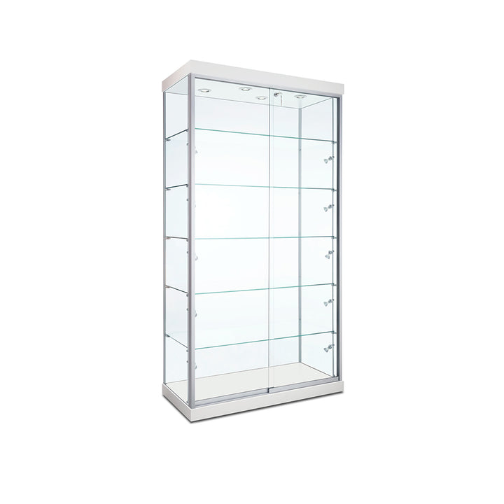 Floor Display Case TD200, 48"W, LED Lights, Wheels, Glass Back