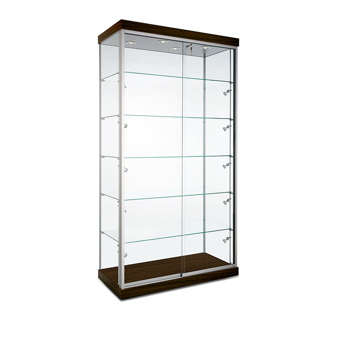 Floor Display Case TD200, 48"W, LED Lights, Wheels, Glass Back