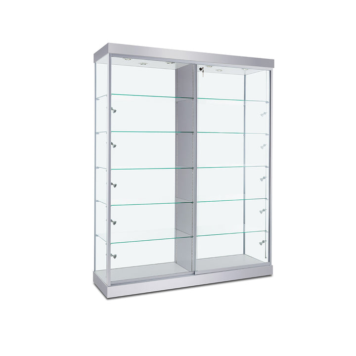 Floor Display Case TD200D, 60"W, LED Lights, Wheels, Mirror Back