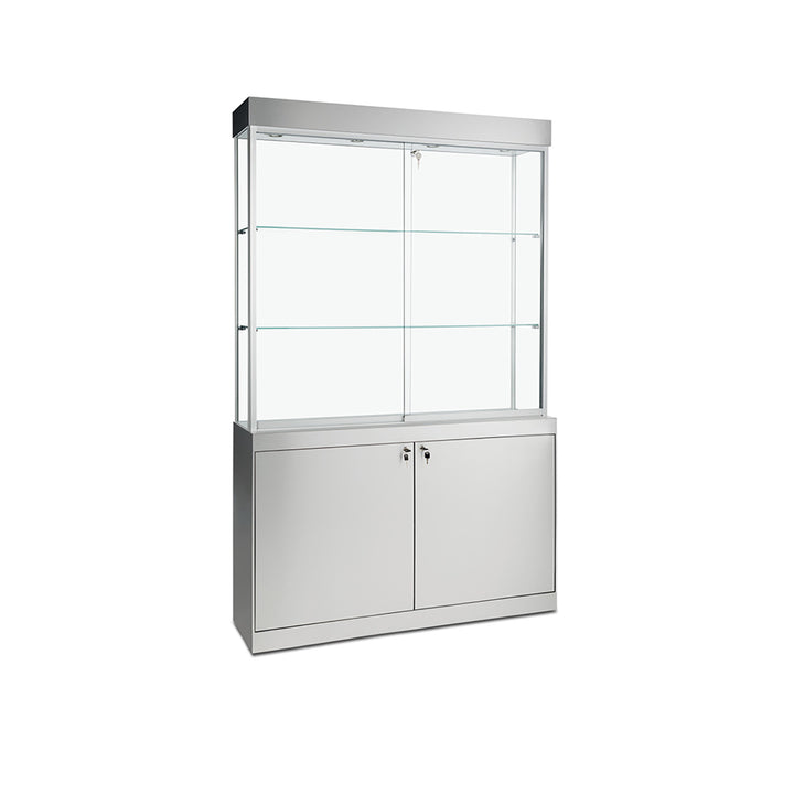 Floor Display Case TD260, 48"W X 79.5"H, LED Lights, Levelers, Mirror Back