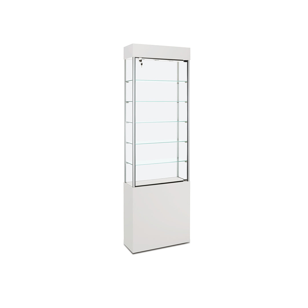 Floor Display Case TD280, 83"H, LED Lights, Levelers, Mirror Back