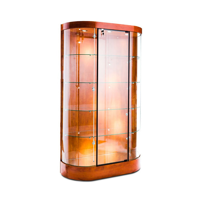 Floor Curved Display Case TD285, LED Lights, Levelers, Solid Back