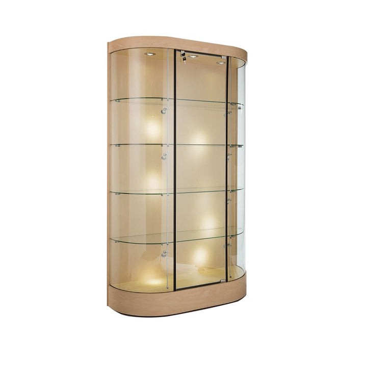 Floor Curved Display Case TD285, LED Lights, Levelers, Solid Back