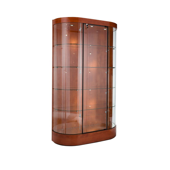 Floor Curved Display Case TD285, LED Lights, Levelers, Solid Back