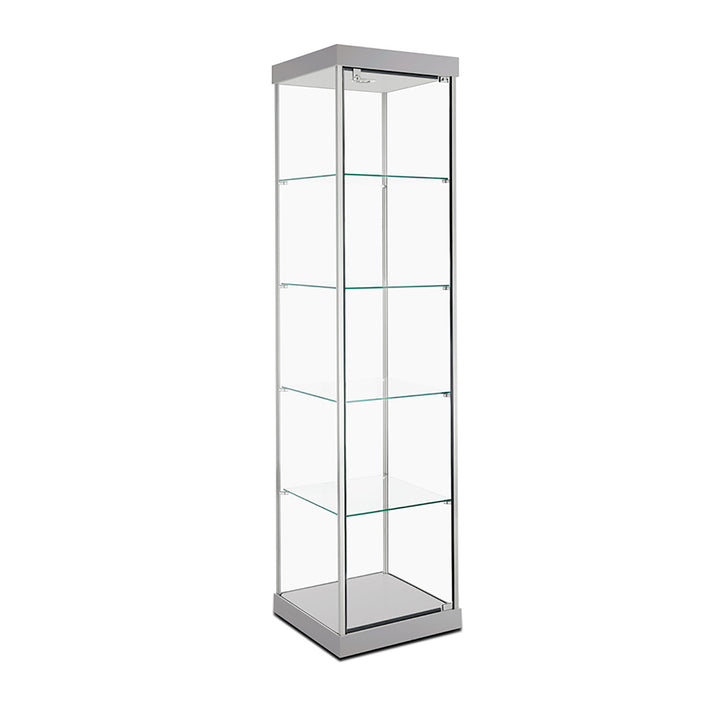 Tower Display Case TW300, 18.5"W, LED Lights, Wheels, Mirror Back