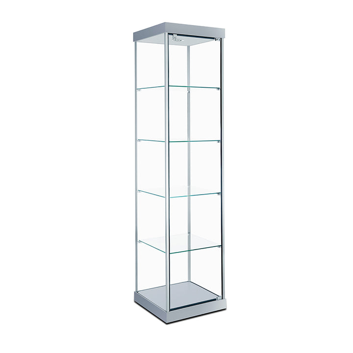 Tower Display Case TW300, 18.5"W, LED Lights, Wheels, Mirror Back