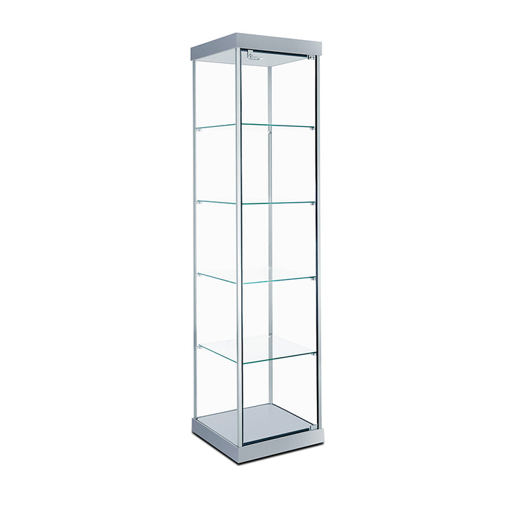 Tower Display Case TW305, 79.5"H, LED Lights, Wheels, Mirror Back