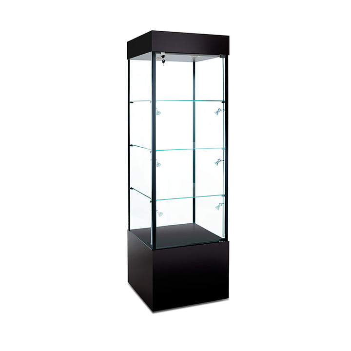 Tower Display Case TW310, 23"W, LED Lights, Wheels, Mirror Back