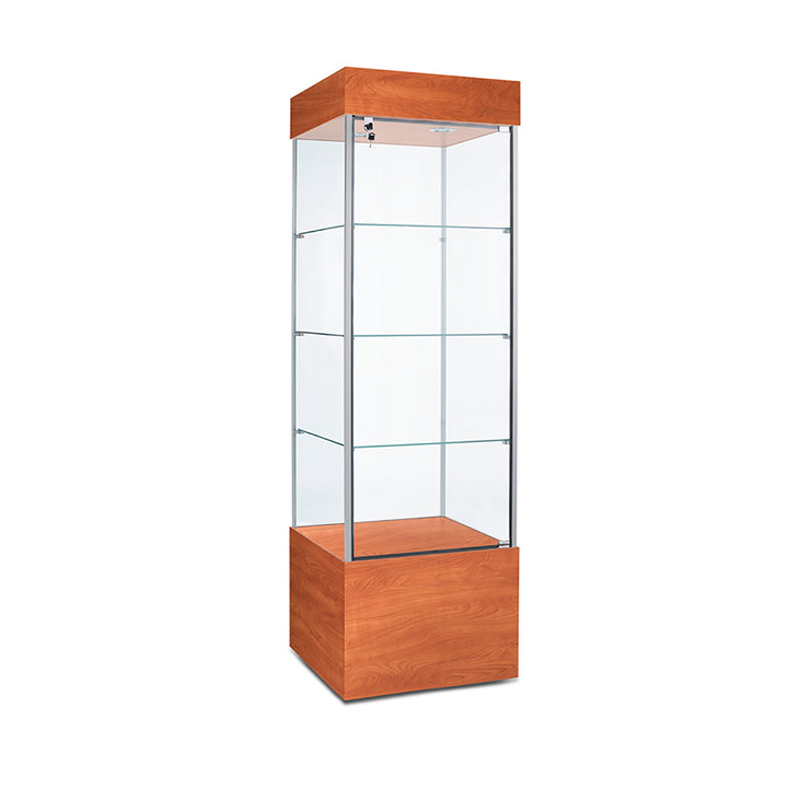 Tower Display Case TW310, 23"W, LED Lights, Wheels, Mirror Back