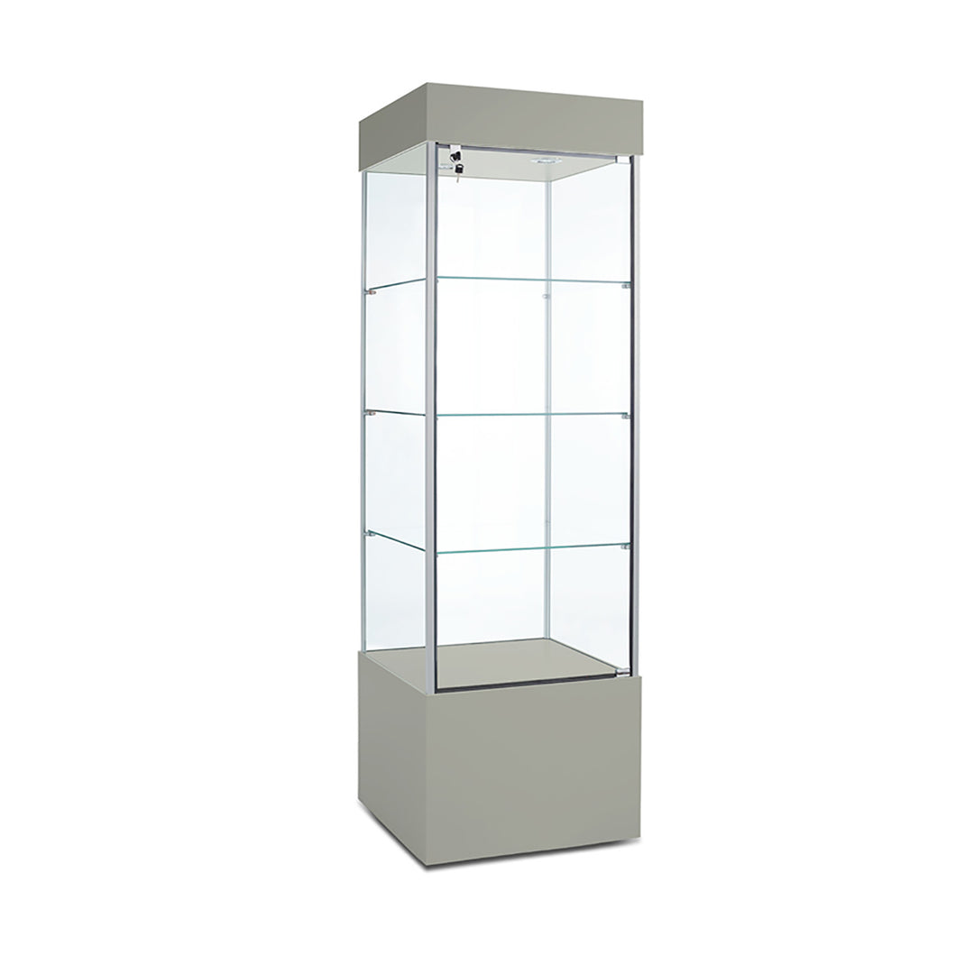 Tower Display Case TW310, 23"W, LED Lights, Wheels, Mirror Back