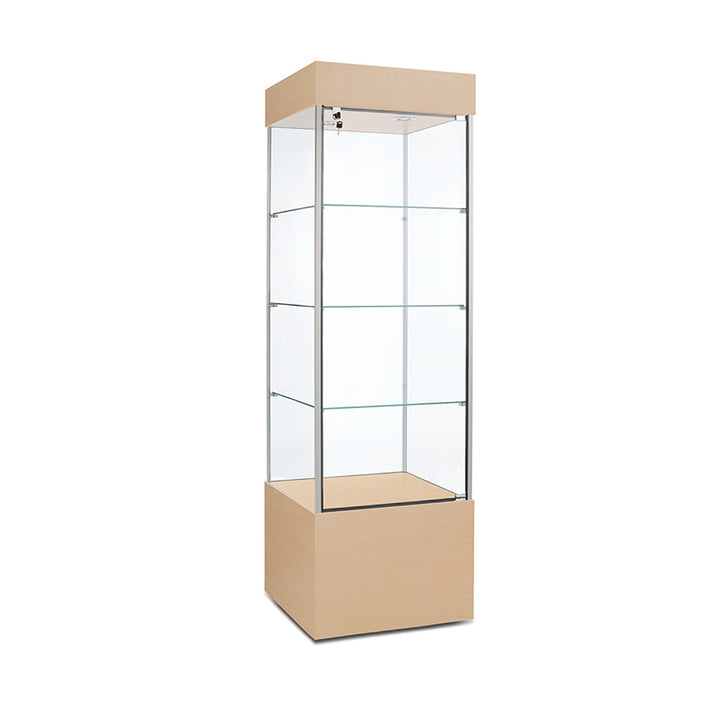 Tower Display Case TW310, 23"W, LED Lights, Wheels, Mirror Back