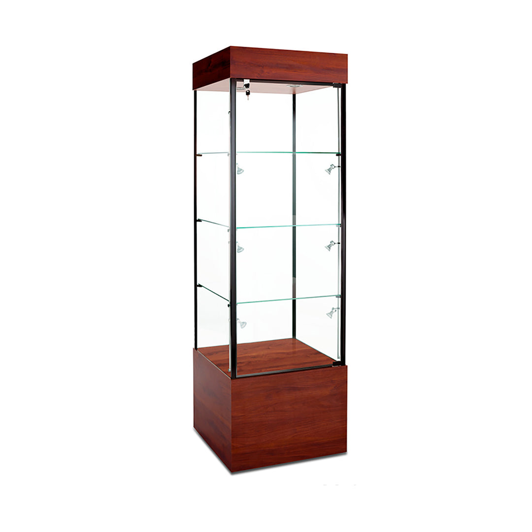 Tower Display Case TW310, 23"W, LED Lights, Wheels, Mirror Back