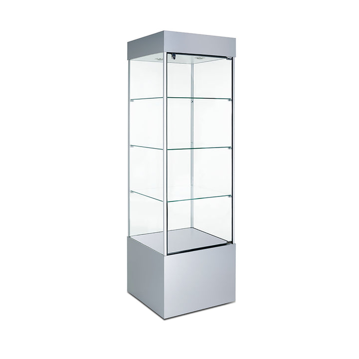 Tower Display Case TW310, 23"W, LED Lights, Wheels, Mirror Back