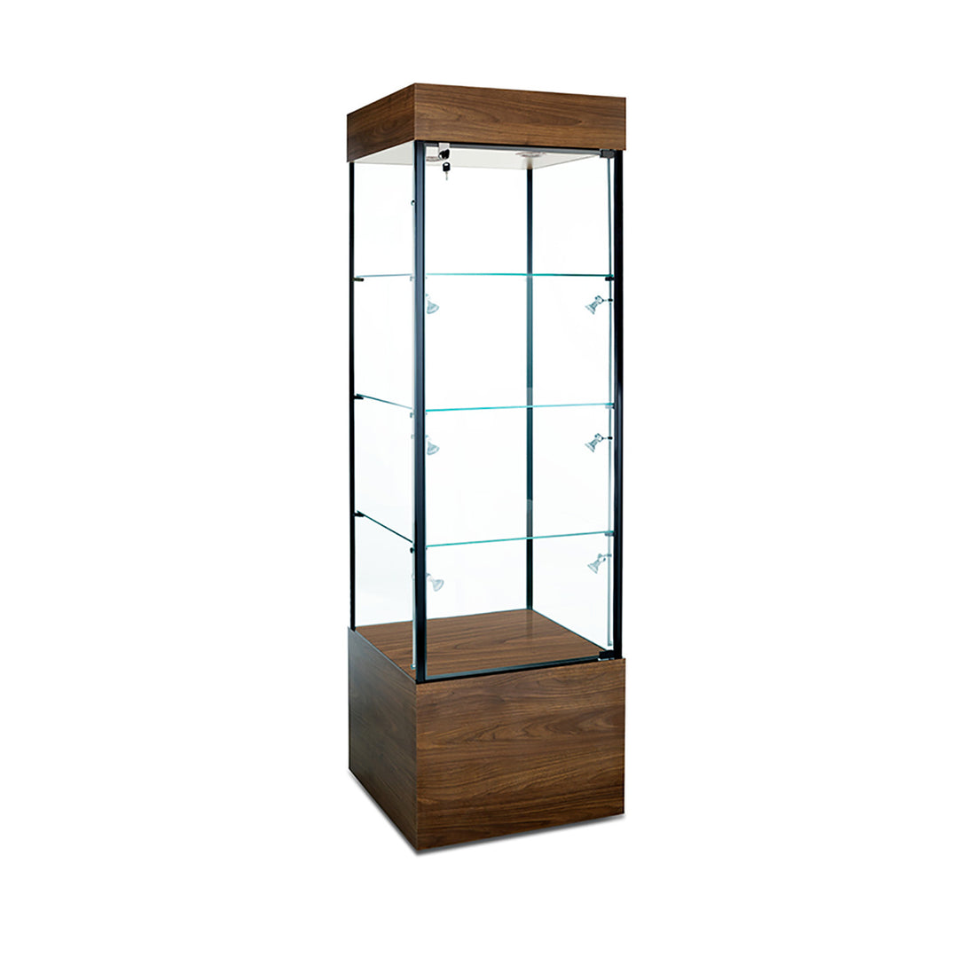 Tower Display Case TW310, 23"W, LED Lights, Wheels, Mirror Back