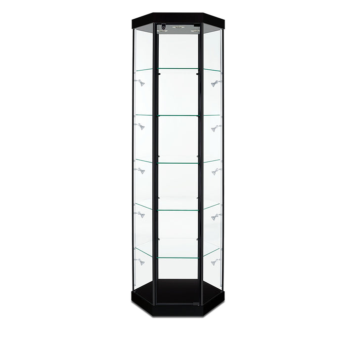 Hexagon Tower Display Case TW330 79.5"H, Wheels, LED Lights