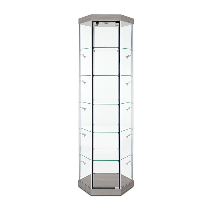 Hexagon Tower Display Case TW330 79.5"H, Wheels, LED Lights