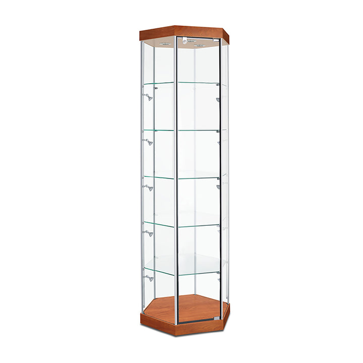 Hexagon Tower Display Case TW330 79.5"H, Wheels, LED Lights
