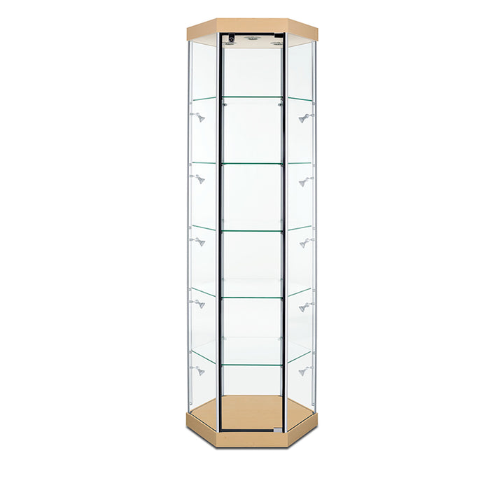 Hexagon Tower Display Case TW330 79.5"H, Wheels, LED Lights