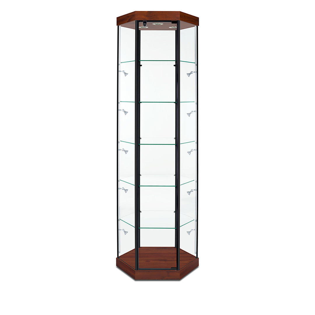 Hexagon Tower Display Case TW330 79.5"H, Wheels, LED Lights