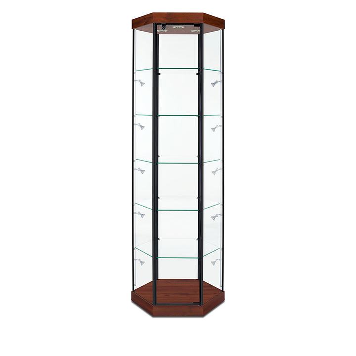 Hexagon Tower Display Case TW330 79.5"H, Wheels, LED Lights