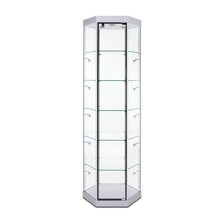 Hexagon Tower Display Case TW330 79.5"H, Wheels, LED Lights