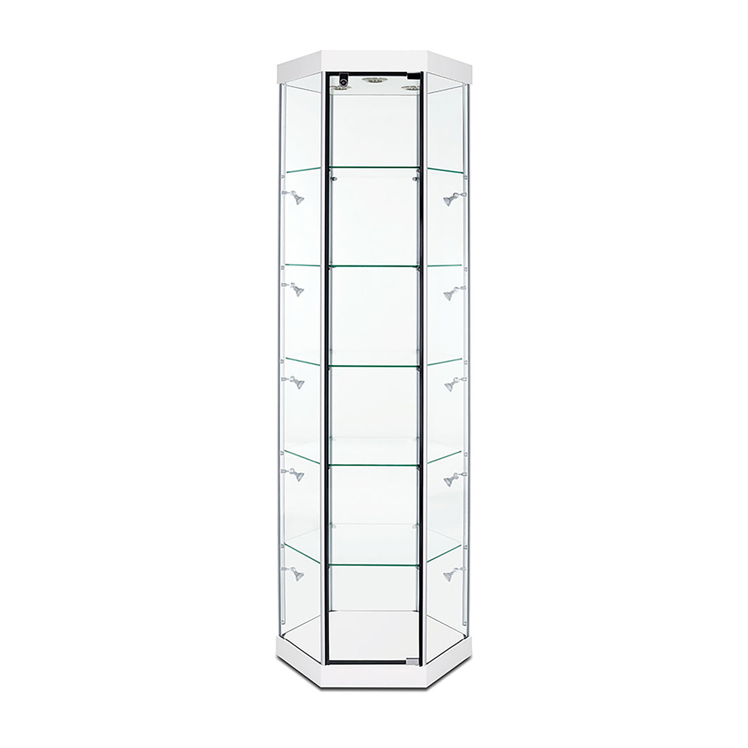 Hexagon Tower Display Case TW330 79.5"H, Wheels, LED Lights