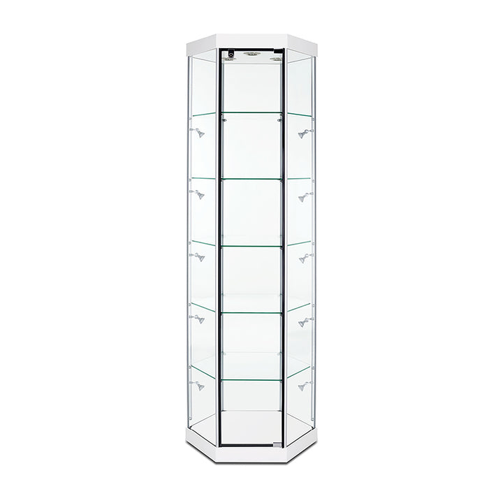 Hexagon Tower Display Case TW330 79.5"H, Wheels, LED Lights