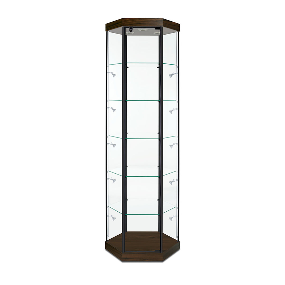 Hexagon Tower Display Case TW330 79.5"H, Wheels, LED Lights