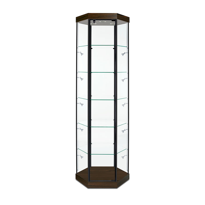 Hexagon Tower Display Case TW330 79.5"H, Wheels, LED Lights