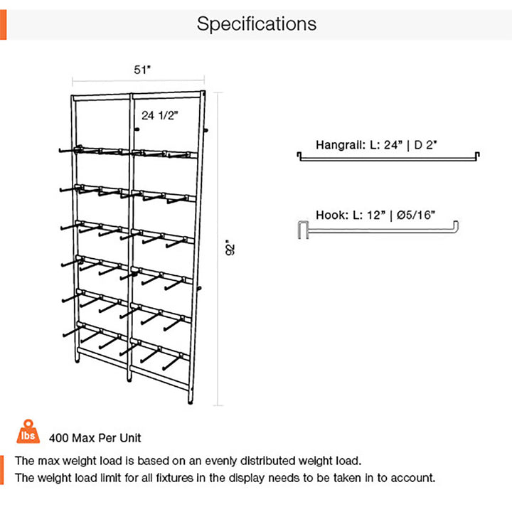 Vertik Wall Mounted Retail Display with 36 Hooks - 2-Sections, Chic Black