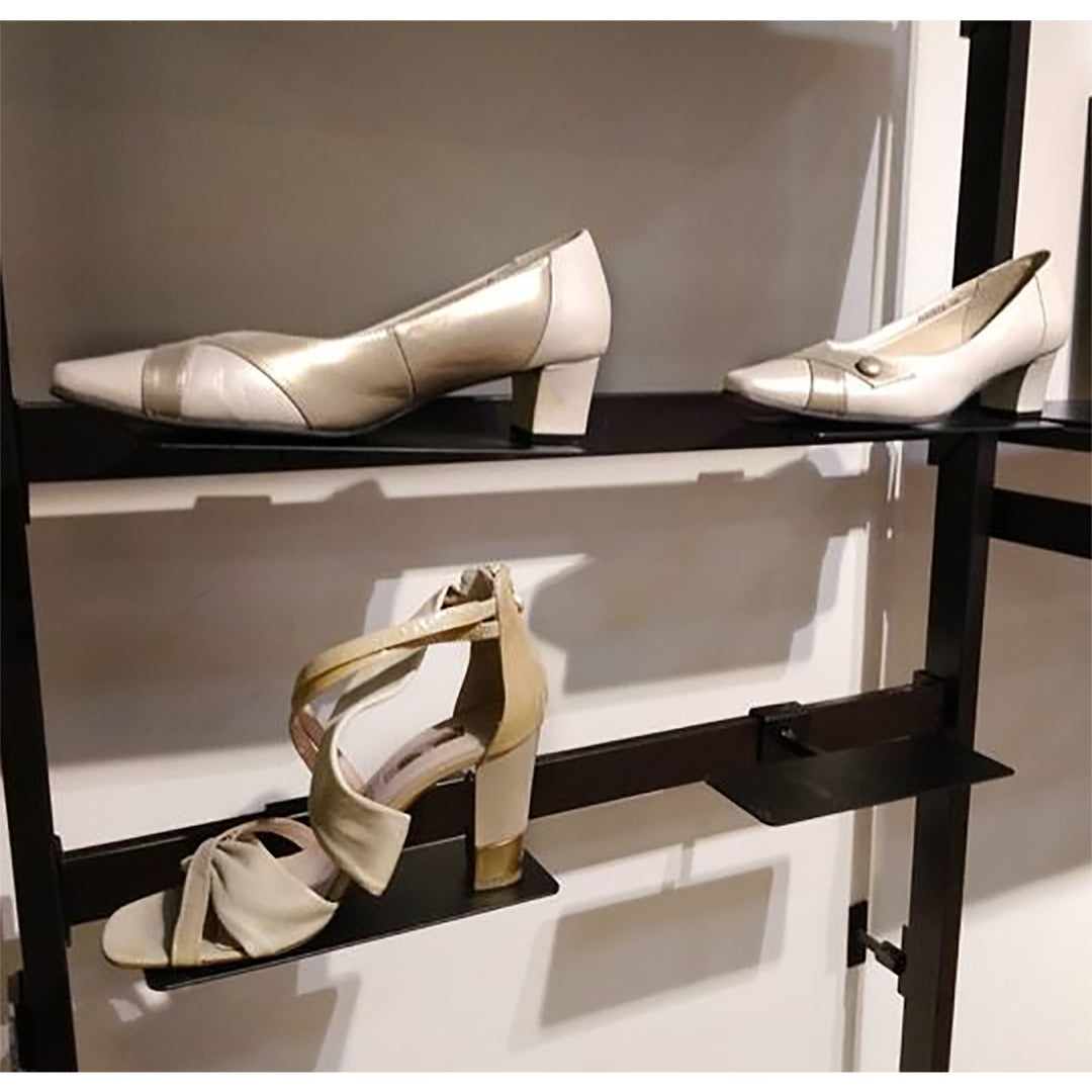 Vertik Wall Mounted Retail Display With 28 Shoe Displayers, 2-Sections, 26″ Wide, Chic Black