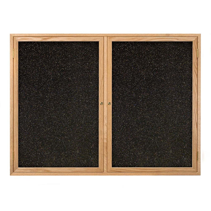 Double Door Traditional Wood Enclosed Black Recycled Rubber Bulletin Board