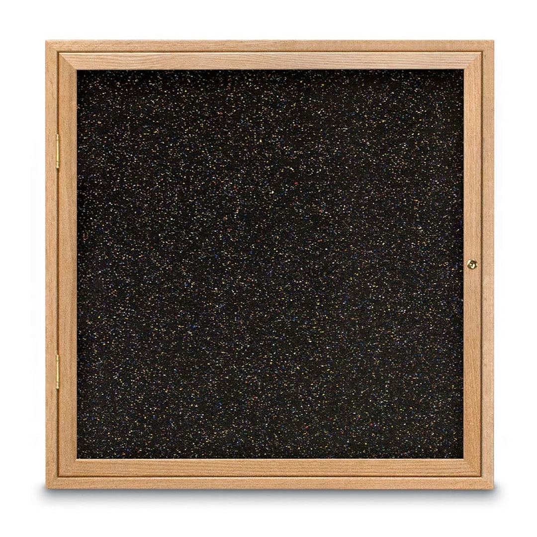 Single Door Traditional Wood Enclosed Black Recycled Rubber Bulletin Board 36" X 36"