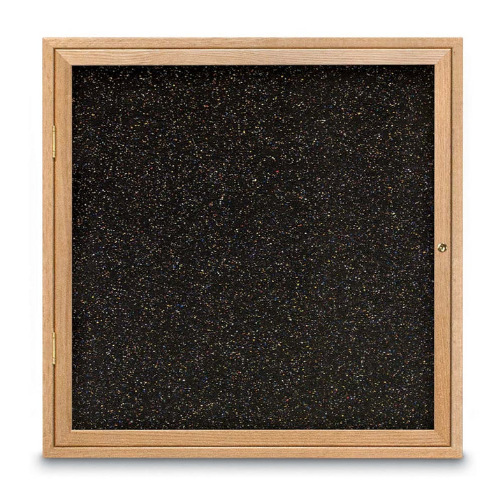 Single Door Traditional Wood Enclosed Black Recycled Rubber Bulletin Board 36" X 36"