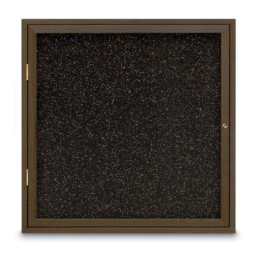 Single Door Traditional Wood Enclosed Black Recycled Rubber Bulletin Board 36" X 36"