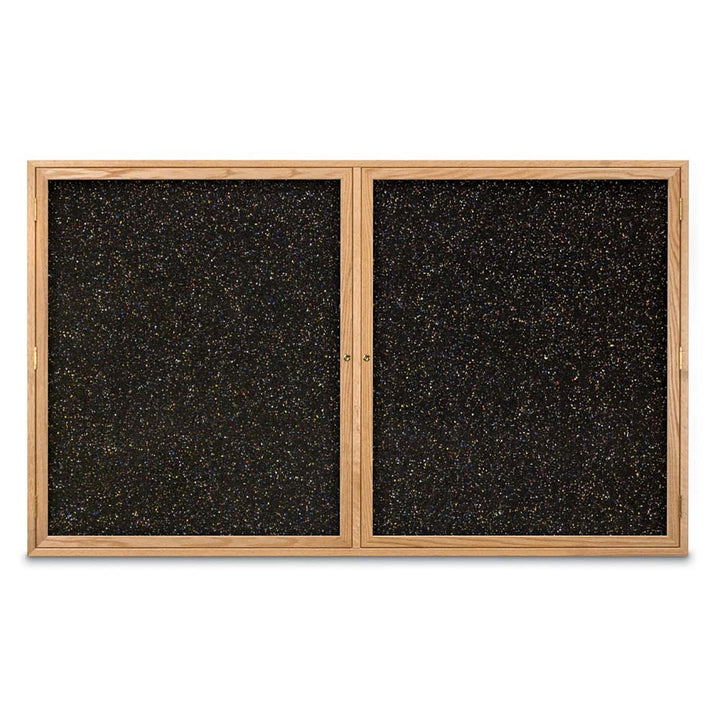 Double Door Traditional Wood Enclosed Black Recycled Rubber Bulletin Board