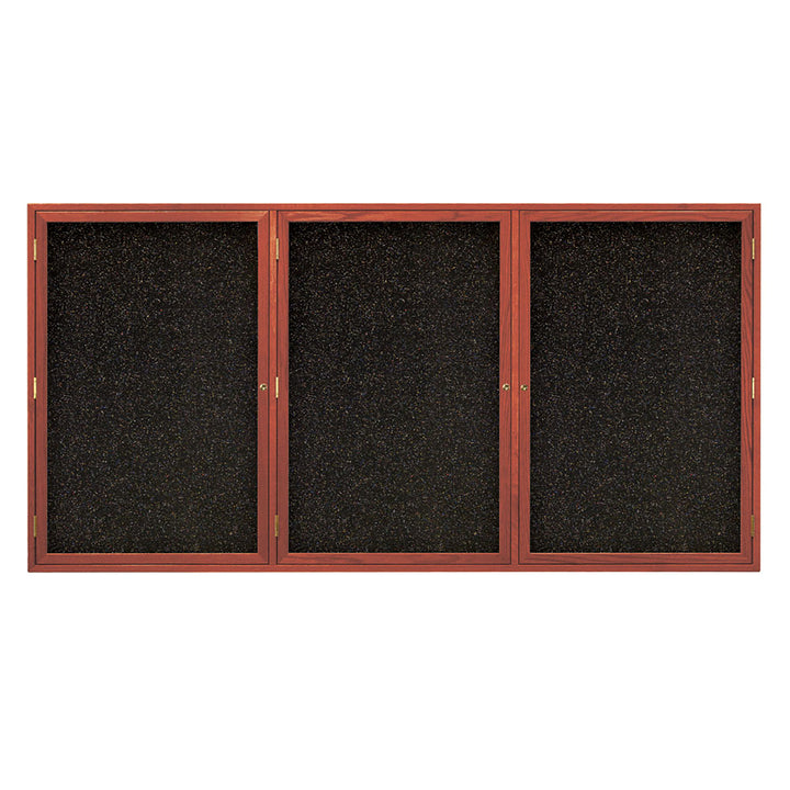 Triple Door Traditional Wood Enclosed Black Recycled Rubber Bulletin Board