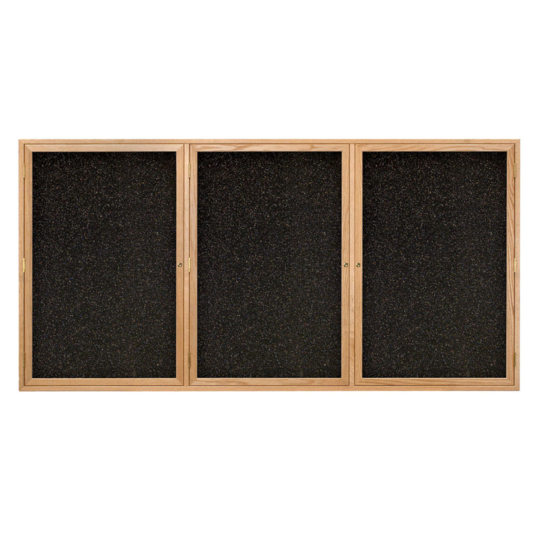 Triple Door Traditional Wood Enclosed Black Recycled Rubber Bulletin Board