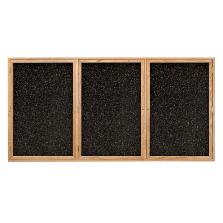 Triple Door Traditional Wood Enclosed Black Recycled Rubber Bulletin Board