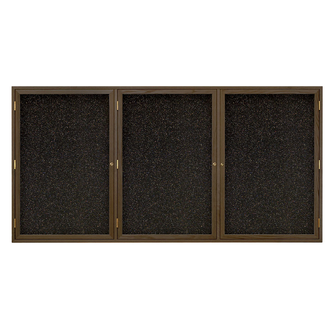 Triple Door Traditional Wood Enclosed Black Recycled Rubber Bulletin Board