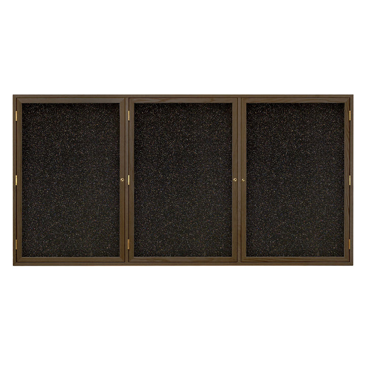 Triple Door Traditional Wood Enclosed Black Recycled Rubber Bulletin Board