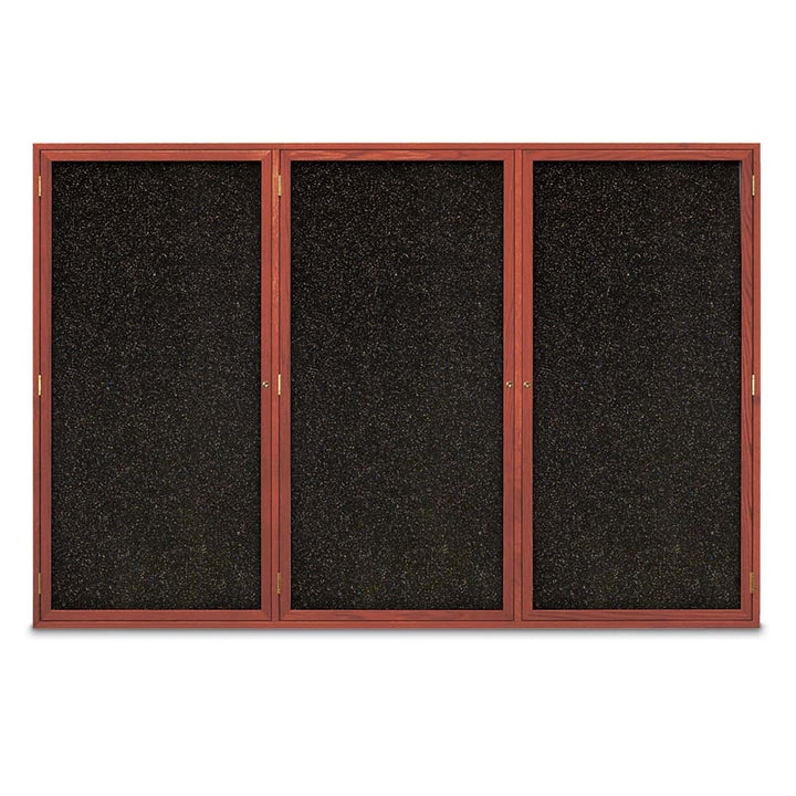 Triple Door Traditional Wood Enclosed Black Recycled Rubber Bulletin Board