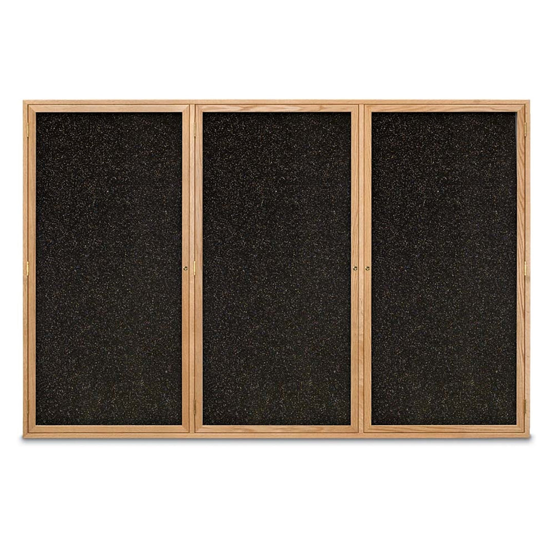 Triple Door Traditional Wood Enclosed Black Recycled Rubber Bulletin Board